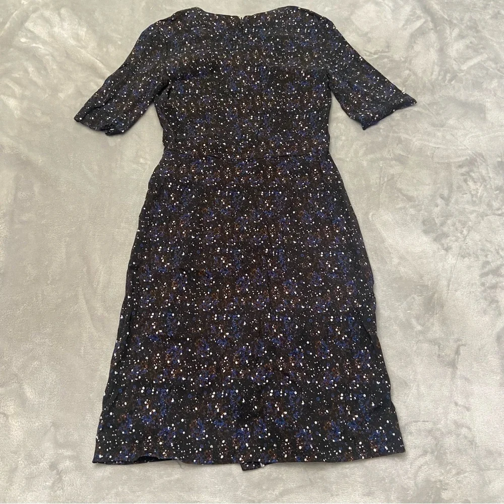 Tanya Taylor Printed Sheath Dress Black Blue dotted splatter print 21832